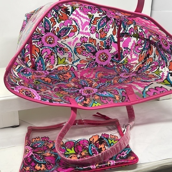 VERA BRADLEY LARGE BEACH BUNDLE TOTE AND POUCH ONLY IN SUNBURST FLORAL NEW - Picture 6 of 6